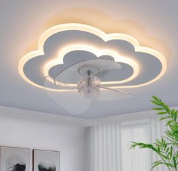 Low Profile ceiling fans with lights and remote 23.62in White Cloud bedroom fans ceiling with light 6 Speeds 3000-6000K fan lights ceiling fixtures fl