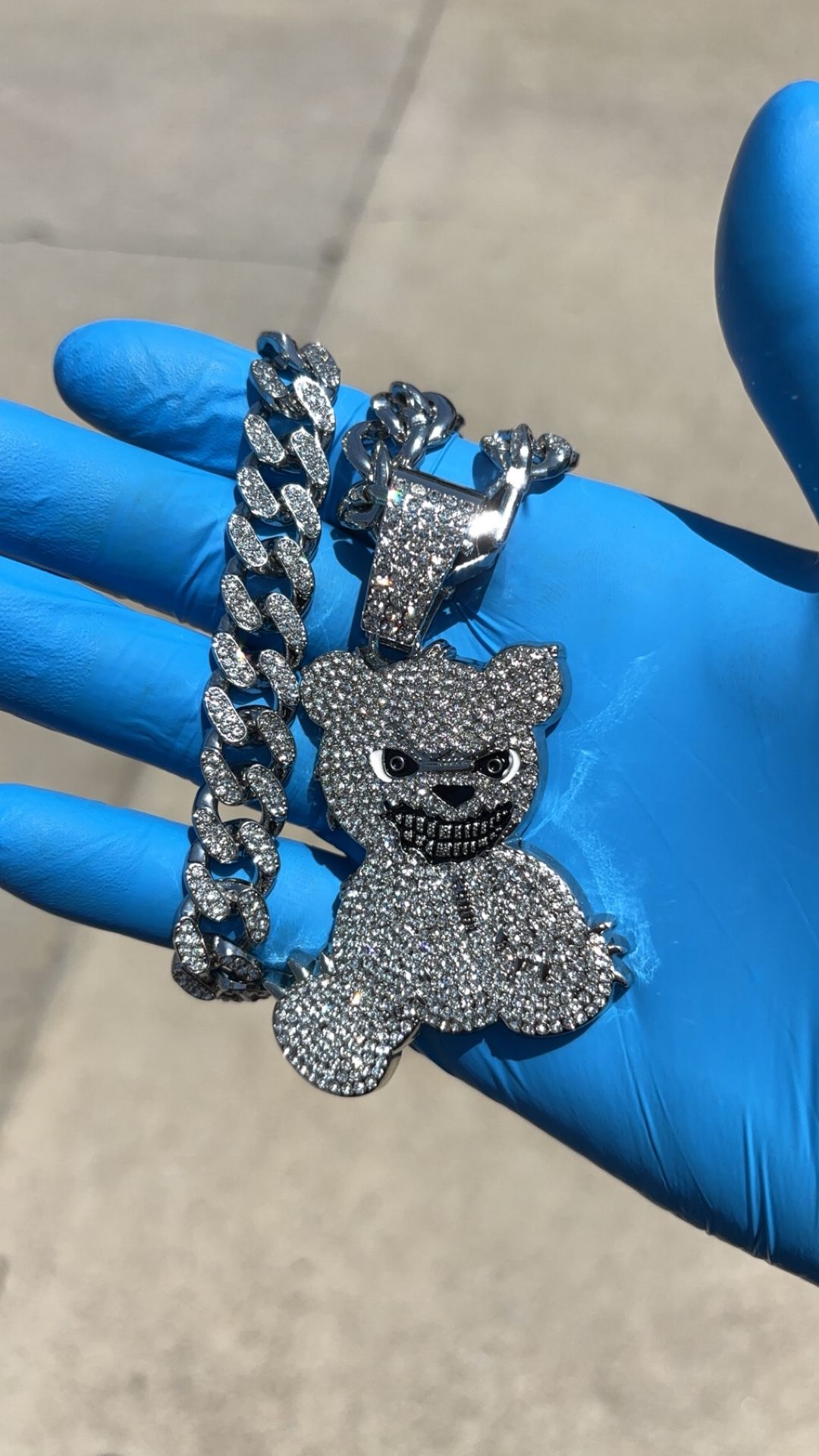 Iced Out Cuban link Chain Bear Pendant 