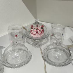 Glass Heart Canisters And Stands