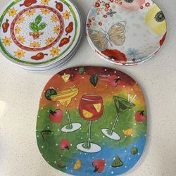 7 Dinner Plates, 4 Salad  Plates And 2 Square Spring/summer Melamine Plates