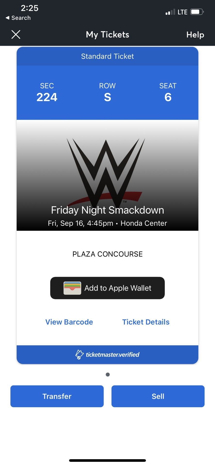 Wwe Smack down Anaheim Ticket