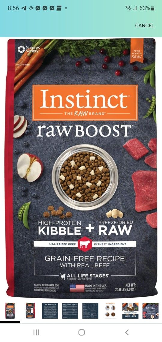 BRAND NEW..Instinct Raw Boost, Natural Dry Dog Food with Freeze Dried Pieces, High Protein, Grain Free Recipe - Real Beef, 20 lb. Bag