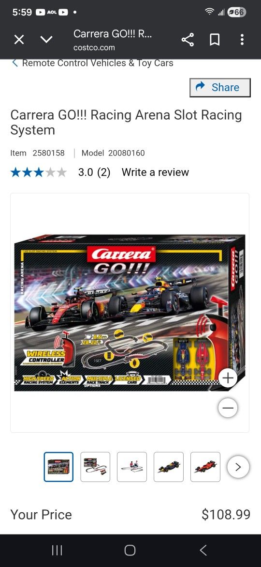 New Carrera GO!!! Racing Arena Slot Racing System. Sells at costco for $109 plus tax.