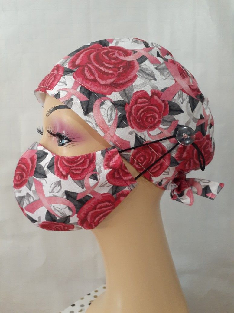 Breast Cancer Awareness Surgical Scrub Caps Set With Sweatbands Women's Surgical Scrub Hats Chemo Hats Doctors Surgical Caps Nurses Scrub Hats Head W