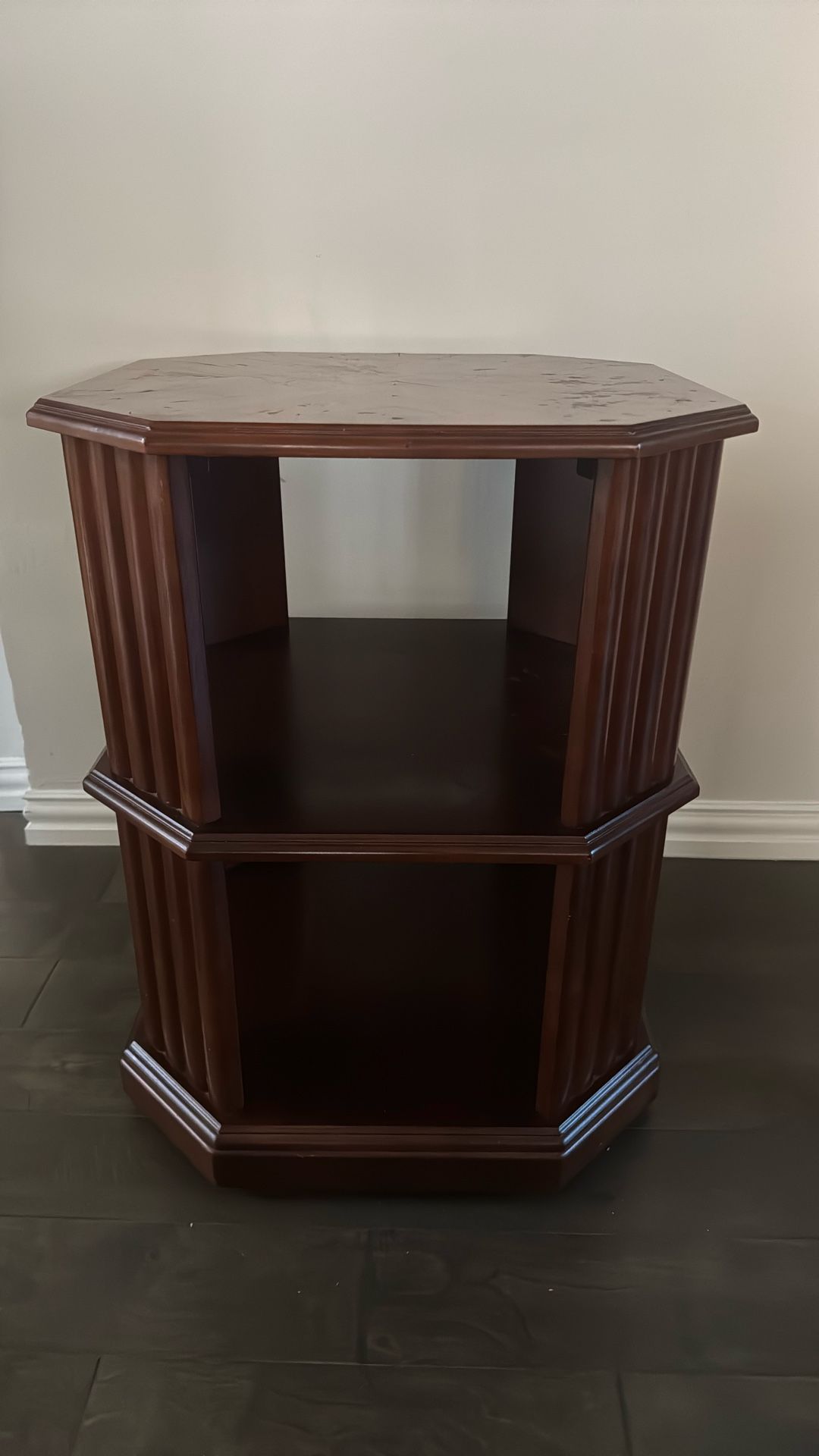 Vintage solid 360 Swivel Octagonal accent tiered end table