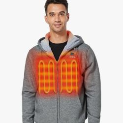 ORORO 3-Zone Heated Hoodie with Heated Collar Fleece Full-Zip Heated Sweatshirt Hoodie with Battery