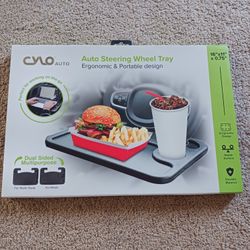 Portable, Dual-Sided Car Steering Wheel Tray with Cup Holder - Brand New!