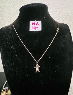 14K Solid Gold Chain and Pendant For Wedding 18 Inches Long