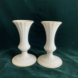 Lenox Candle Stick Holders Classic Collection Ivory 5.5" Gold Trim Made in USA