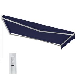 Outsunny 12'x10' Electric Retractable Awning Sunshade w/Remote Control, Blue