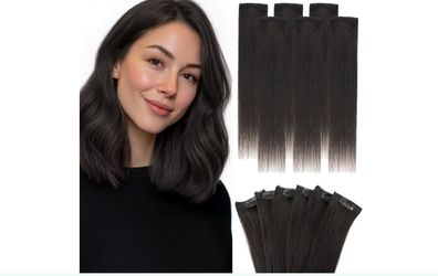 Dark Brown Clip-In Hair Extensions Set 6 pcs 10 inch