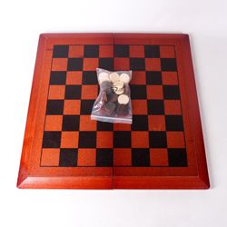 15.5" Foldable Wood Wooden Checkers / Chess Game Board with Checker Pieces