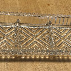 Vintage Clear Cut Glass Sawtooth Rectangle Relish Dish  Plate Tray  Might Be Princess House 