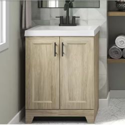 Bath Vanity Cabinet 24” with White Marble Top