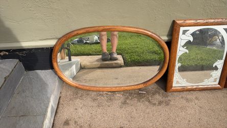 Vintage Oak Wood Framed Wall Mirror