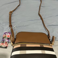 Tartan Checker Plaid Faux Leather Crossbody Bag  (Brown).  Faux Leather Adjustable Strap 