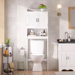 VEIKOUS 21.7 in. W x 66.9 in. H x 7.1 in. D White Bathroom Over-the-Toilet Storage with Adjustable Shelf and Doors