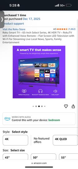 65 inch Roku smart TV- brand new/Never opened. Also Full motion mount