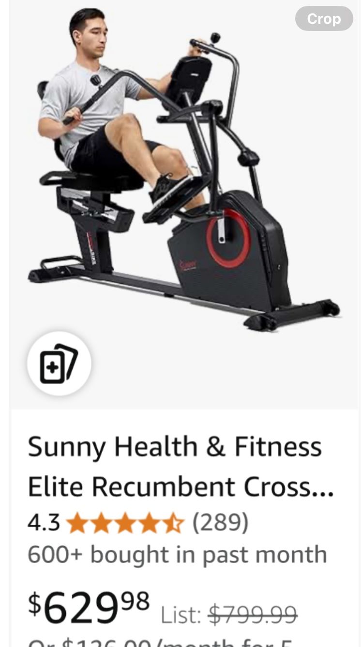 Sunny Health & Fitness Recumbent Cross Trainer Elliptical Bike W/Arm Exercisers SF-RBE4886SMART NEW