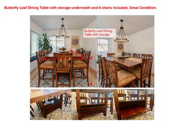 Dining Table with 8 Chairs – Butterfly Leaf + Storage $500 OBO