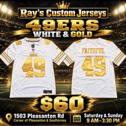 San Francisco 49ers Custom White & Gold Jersey