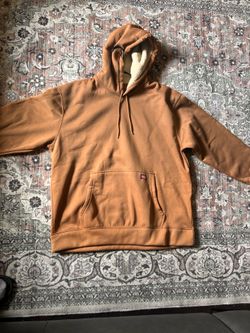 Wrangler Workwear Brown Hooded Sweatshirt Mens Small Fleece Sherpa Lined Hood