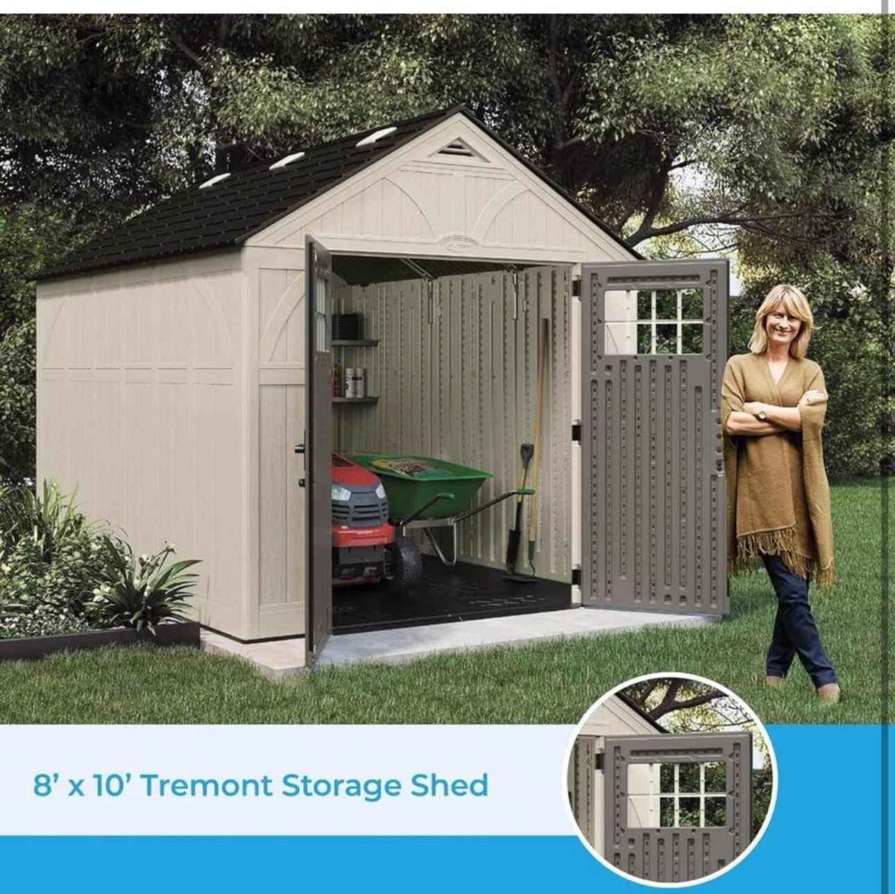 Suncast 8' x 10' Heavy-Duty Resin Tremont Storage Shed, Sand