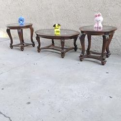 LIVING ROOM TABLES SET GLASS TOP 