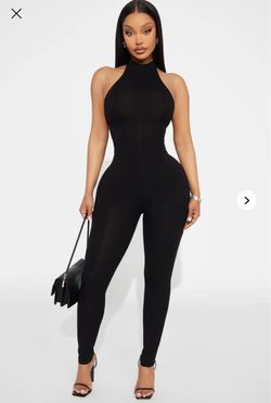 Black Ribbed Halter Neck Jumpsuit