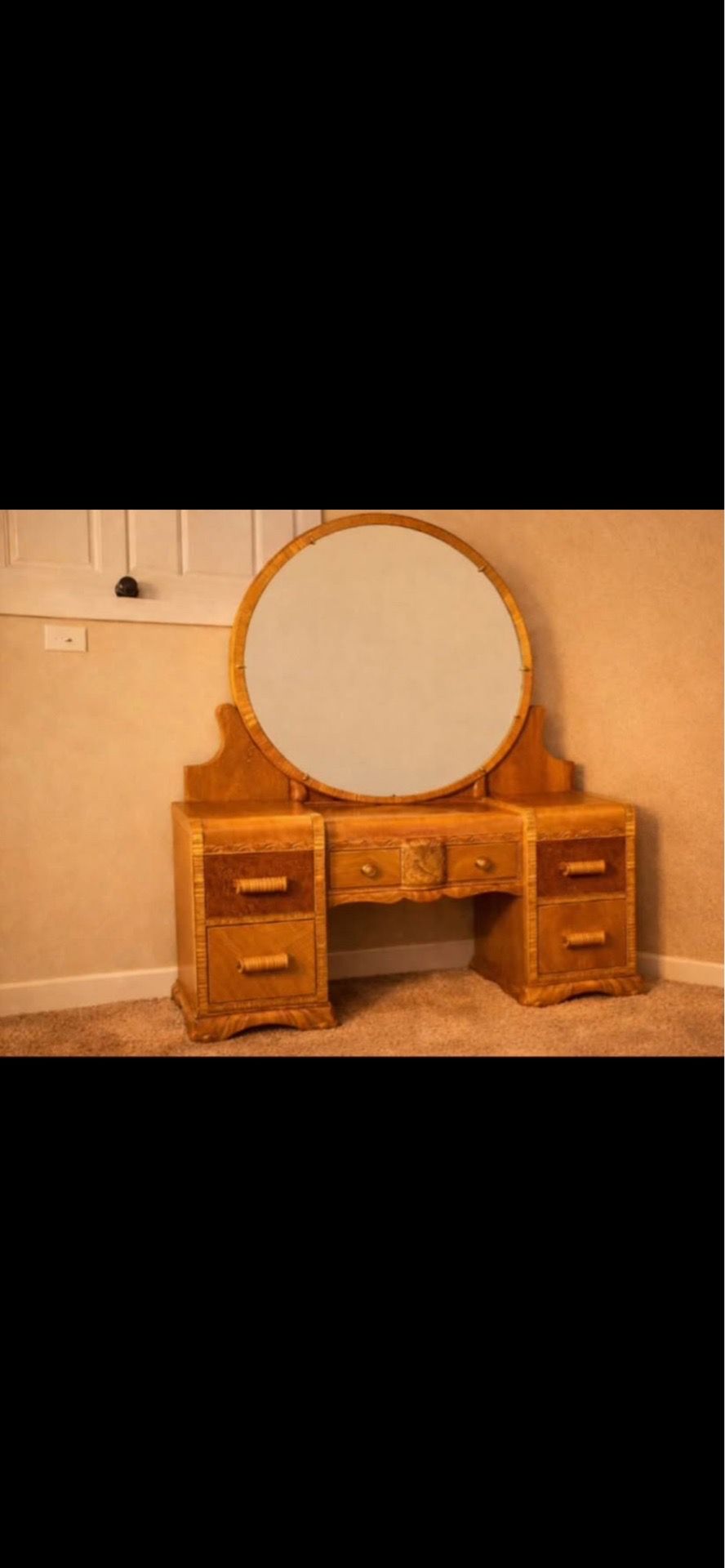 Vintage 1930s Waterfall Art Deco Vanity W/ Mirror