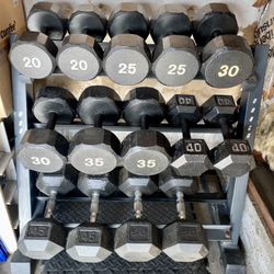 Complete Dumbbell Set 20–50lb w/ Rack + Mat – Great Condition