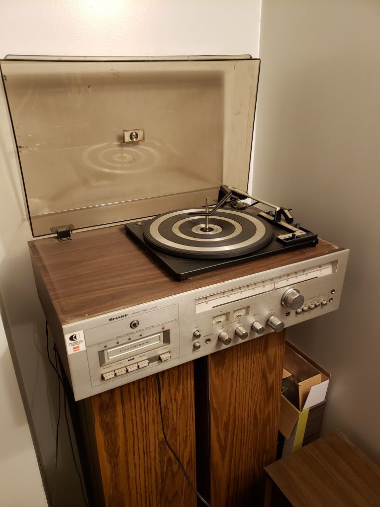 Sharp vintage record player and 8 track recorder