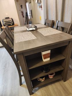 5-Piece Counter Height Dining Table Set with Storage – 4 Chairs