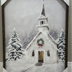 CHRISTMAS SNOW COVERED CHURCH PICTURE WALL DECOR MEASURES 24 By 18 Inches New Unused ASKING $12 
