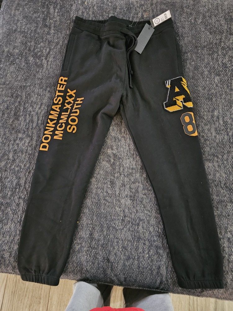 NWT AKOO Mens Black Yellow Donk Master Print Graphic Jogger Sweatpants Pants 2XL MSRP $125