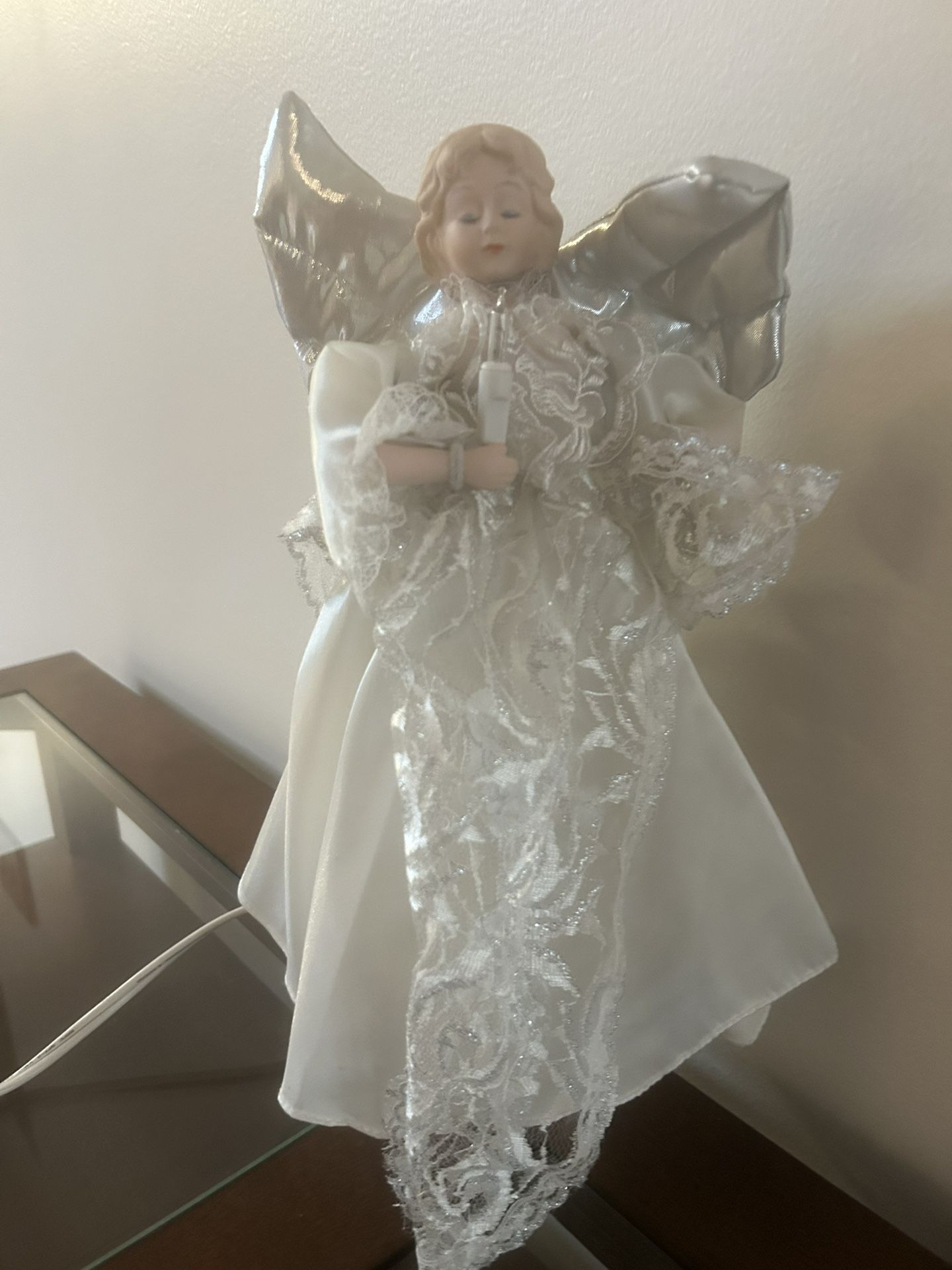 Vintage Animatronic Moving Light-Up Porcelain Angel Christmas Tree Topper