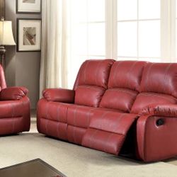 Zuriel Red PU Sofa (Motion)

