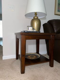 Brand New Dark Wood End Table with Bottom Shelf