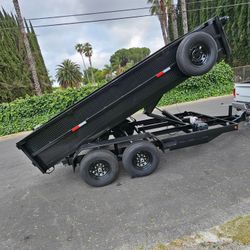 Heavy duty DUMP TRAILER 14X8X2 SCISSOR HOIST WITH RAMPS LED LIGHTS,8 LUGS AXLE TOOL BOX,SCISSOR HOIST 9 TONS FOR ANY QUESTION TEXT ME PLEASE HABLO ESP