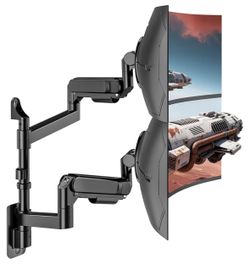 ARES WING Dual Monitor Wall Mount for 24-57 Inch Ultrawide Screens, Premium Heavy Duty Monitor Arm Holds 60 lbs, Full Motion Gas Spring, Bearing Head 