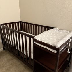 Crib With Attached Changing Table + Mattress