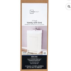 NIB Mainstays 17.75" Bathroom Vanity Cabinet with Cultured Marble Sink, Daisy White