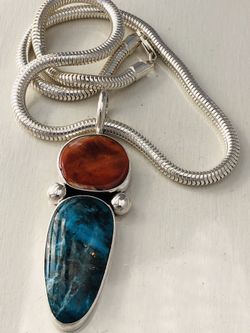Turquoise and oyster shell pendant
