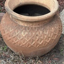 Nice large handcrafted terracotta planter with a textured diamond pattern around 22”