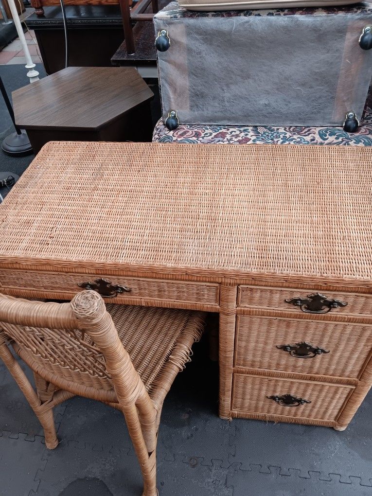 Palm Beach Regency Coastal Rattan Wrapped Desk / Chair 125 OBO for