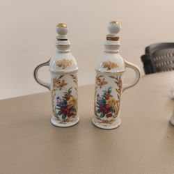 Antique 19th Century Bone China Vanity Perfume Bottle Decanter Floral Gold Gilt