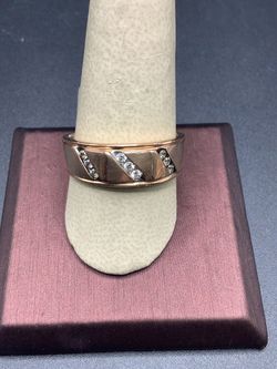 10KT Rose Gold Band Ring with Diamond Accents