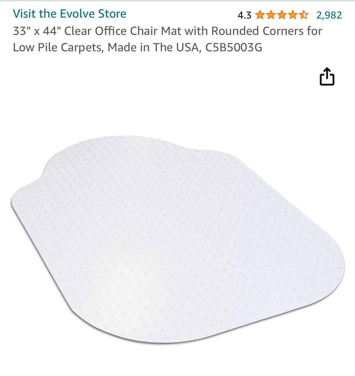 33" x 44" Clear Office Chair Mat with Rounded Corners for Low Pile Carpets, Made in The USA