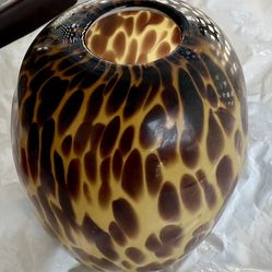 Glass hand painted vase 10” tall