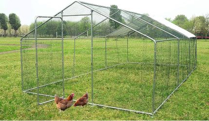 20x10x6.6 FT Large Metal Chicken Coop Walk-in Poultry Cage with Waterproof&Anti-UV Cover, Galvanized Steel Spire Top Coops with Door for Outdoor Backy